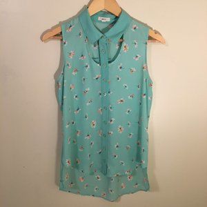 Mine Light Blue Sleeveless Buttonup Floral Cut out SM